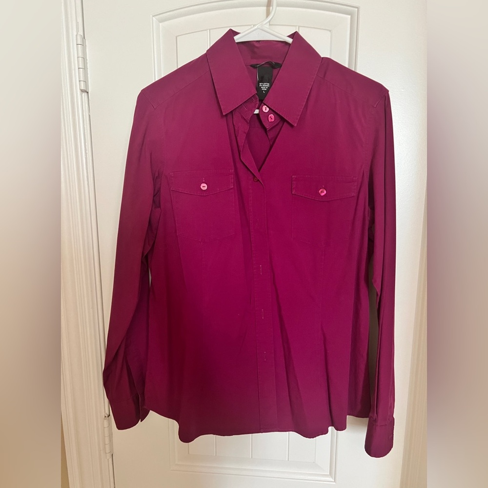 Moda International Fuchsia Button Up Poplin Shirt